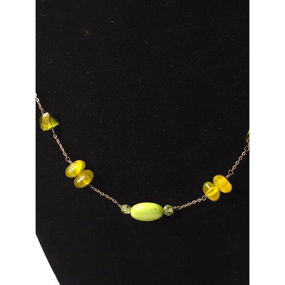 Yellow & Aqua Beaded Necklace With Silver-Tone Chain - Picture 6 of 7